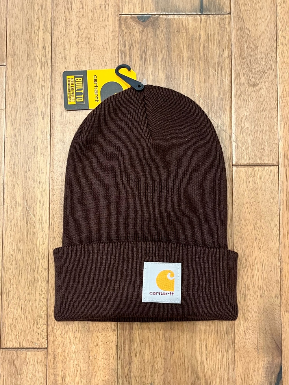 Carhartt Brown Knit Cuffed Beanie with Logo Patch